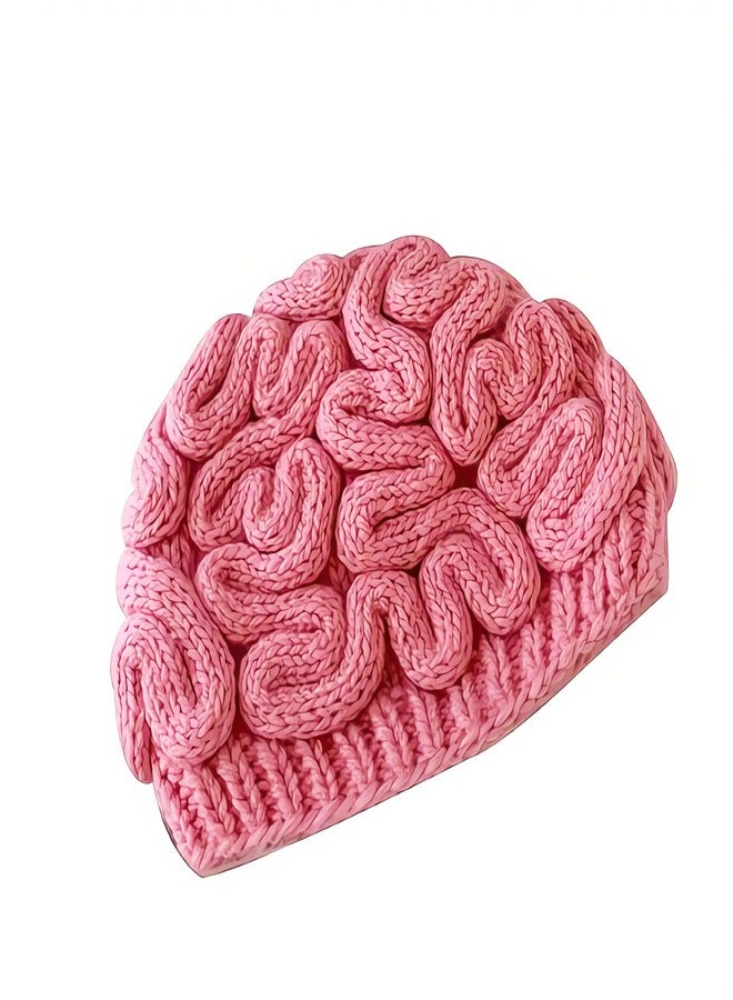 KKRMTUG Knitted Crochet Brain Beanie Hat for Women Men Funny Brain Print Knitted Hat Unique Beanie Cap Chemo Hat Unisex Skull Caps Headwear Gifts Pink - Image 2